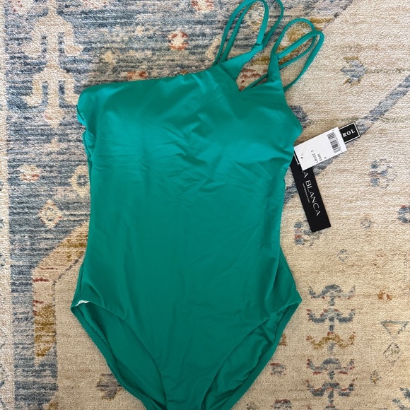 NWT! La Blanca Island Goddess Strappy One Shoulder One Piece - Emerald Size 6 - Picture 3 of 6